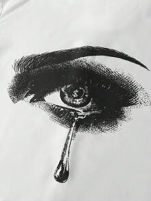 PAVTROS Men's Casual Eye & Teardrop Print Button Front Short Sleeve Shirt - White - View 5