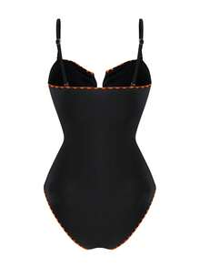 Swim Oasis 2026新款春夏女士两件套泳衣，印花连体泳衣带裙，优雅休闲沙滩度假装，橙色印花连体泳衣带裙 - 彩色 - 查看 4