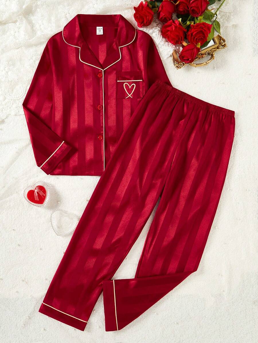 Girls Champagne Striped Long Sleeve Cardigan And Pants 2 Pieces Pajama Set - Multicolor - View 1