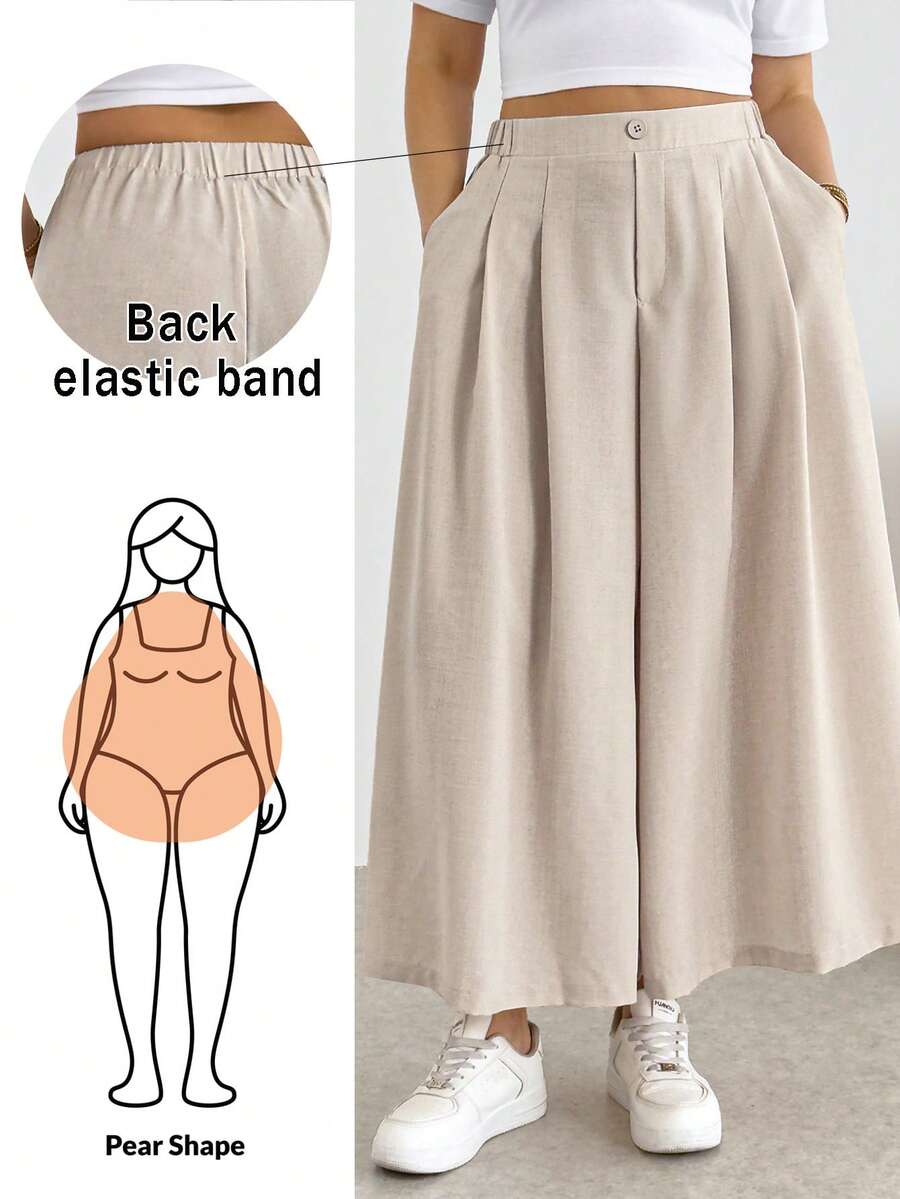 Shapeblank Quần/váy lửng xếp ly màu mơ dành cho nữ cỡ lớn thời trang xuân/hè, kiểu dáng thường ngày thoải mái, đa năng, ôm dáng, cạp chun, ôm sát, màu mơ, thích hợp mặc hàng ngày, quần nữ, trang phục mùa hè, quần công sở, kiểu dáng đơn giản, quần culottes ống rộng. - Màu Khaki - Xem 1