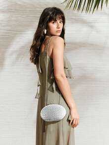 Bolso de mano con textura plateada elegante y de moda para fiesta - Plateado - Ver 8