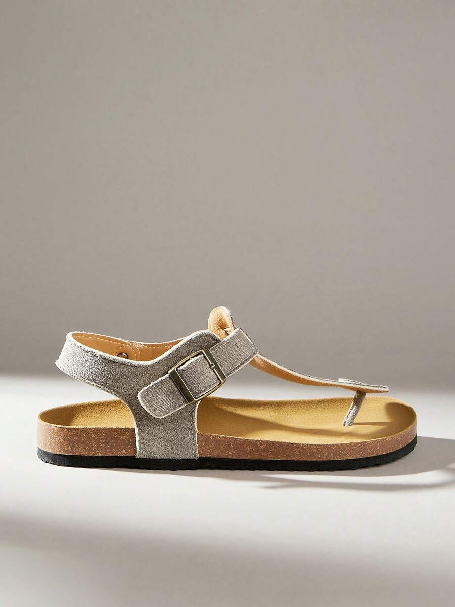 Solecia Sandalias casuales de mujer para primavera y verano, sandalias planas de tira entre los dedos de unicolor para vacaciones de primavera y Pascua - Gris terciopelo - Ver 1