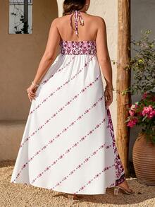 Breezaya Women's Elegant Bird Print Tie-Neck Dress - Hot Pink - View 2