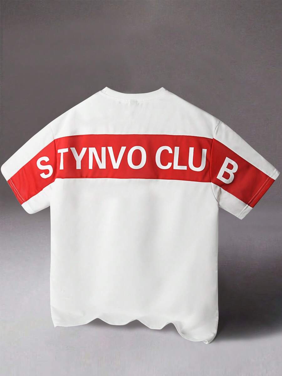 STYNVO 男士字母印花圆领休闲宽松T恤 - 杏色 - 查看 1