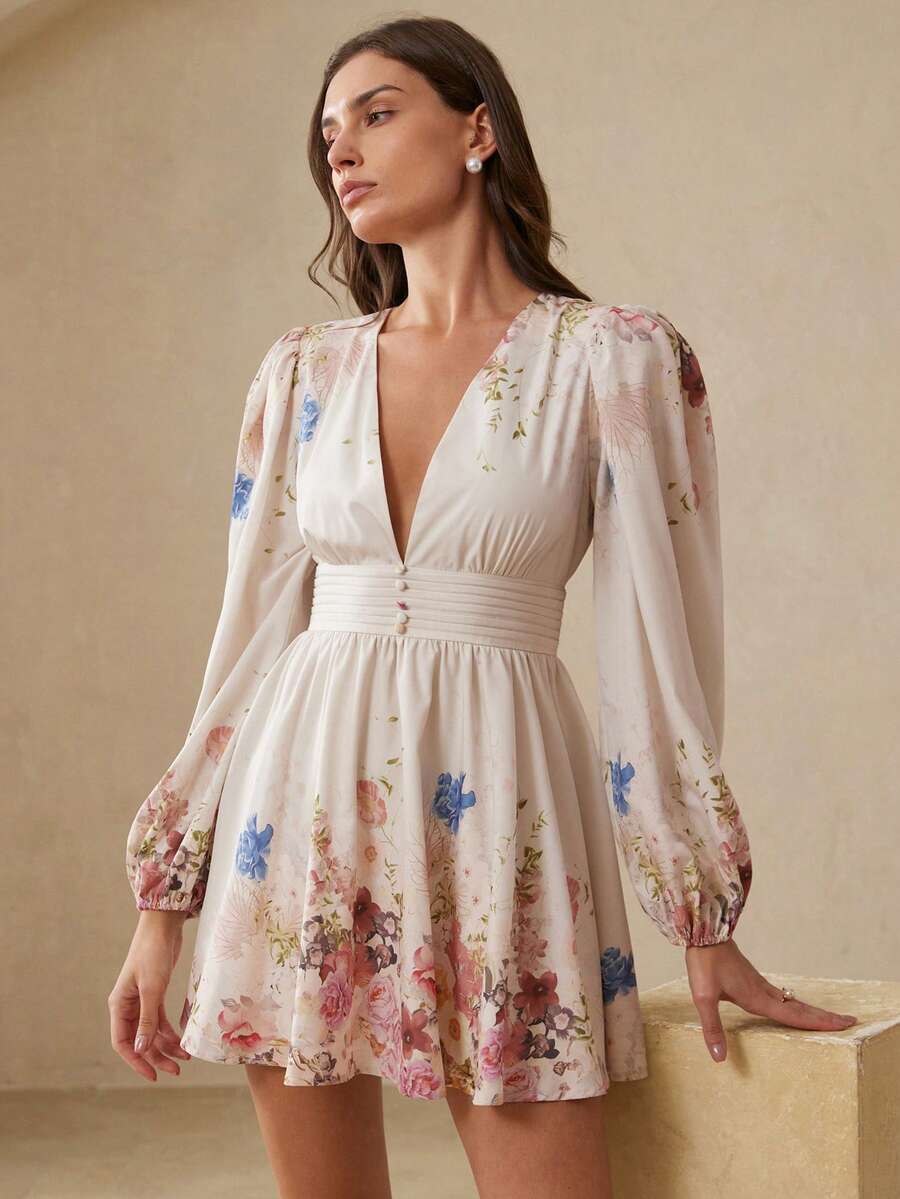 Aveloria Revavyn Đầm in hoa cổ điển màu be tương phản trang nhã, phong cách nghỉ dưỡng. - Nhiều màu - Xem 1