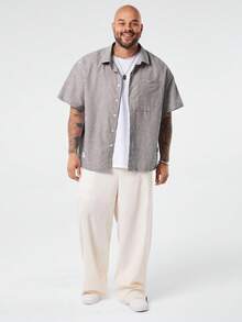 EASEVO 男士加大码宽松休闲梭织浅蓝白竖条纹短袖衬衫 - 彩色 - 查看 4