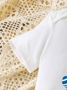 Newborn Baby Cute Colorful Rabbit, Easter Egg, Number & Letter Print One-Piece Outfit, Comfortable For Spring/Summer - Multicolor - View 5