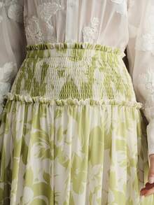 Anewsta Romantic Elegant French Chiffon Floral Skirt, Fashionable Design Pleated Midi Skirt, Spring/Summer New Arrival - Lime Green - View 6