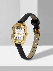 MOTF PREMIUM ENGRAVED GOLD-TONE ROMAN NUMERAL WOMEN'S WATCH - Black - View 6