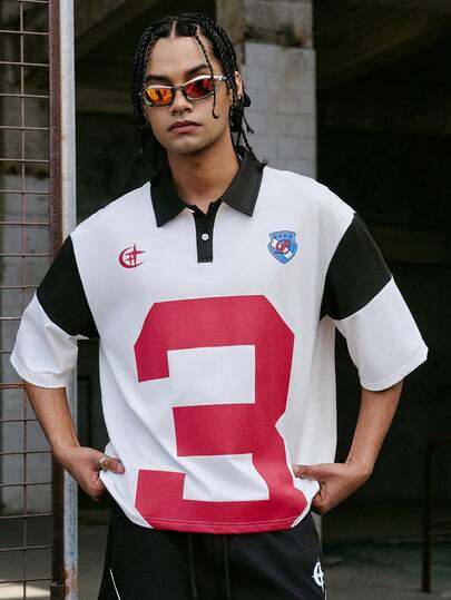 PAVTROS Men's Fashionable Numeric Print Polo Shirt,Spring To Summer,Y2k,Streetwear,Festival,Vacation,Gift For My Boyfriend,Party,Workout,Old Money,Going Out,Vintage,