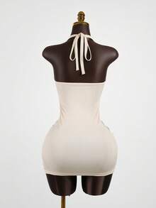 SaltGleam SaltGleam Women's Fashion Spaghetti Strap Hollow Heart Metal Buckle Dress, Suitable For Spring/Summer Party, Daily Wear, Vacation, Travel, Mini Skirt Sundress - Apricot - View 2