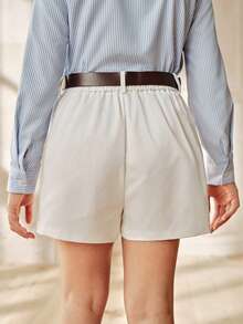 Anewsta Girls' Casual Versatile White Shorts With Belt, Spring/Summer - White - View 5