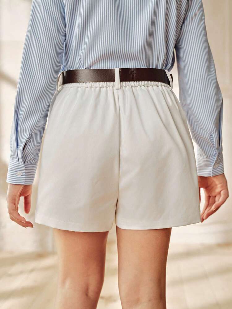Girls' Casual Versatile White Shorts With Belt, Spring/Summer