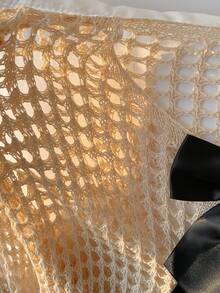 SHEIN EZwear 女士蝴蝶结系带镂空针织短款开衫 - 杏色 - 查看 9