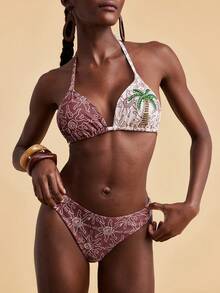 Travachic 女士夏季沙滩椰树串珠吊带比基尼套装 - 彩色 - 查看 6