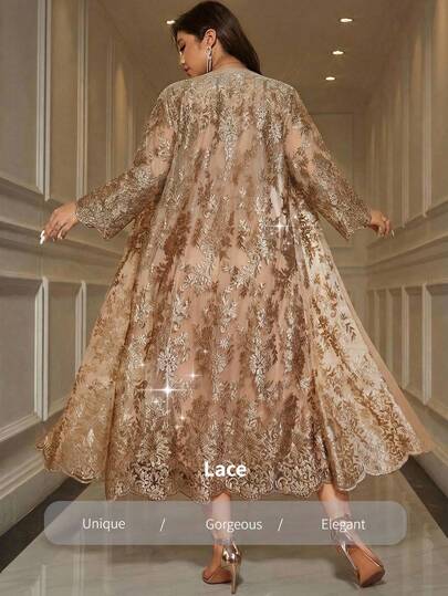 Reflora Plus Size Women Floral Embroidered Mesh Robe And Dress Elegant 2 Pieces Set Wedding Guest Dress For Women Wedding Party Dress Birthday Dresses For Women Birthday Outfits For Women Al-Adha Bohemain Romantic Party Glamorous Carnival Costume Carnival Women Look 2026 Women Carnival Costume Carnival Outfit Carnival Costume For Women Women's Carnival Costume Spring Outfits For Women Spring Outfit Women Spring Break Outfits Luxury Women's Two-Piece Set