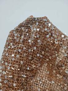 Aloruh Khaki, Brown, Apricot Halter Metallic Sequin Mesh Backless Sexy Knit Camisole Top, Vacation Wear Sexy Halter Top Sparkly Top Sequin Top - Khaki - View 8