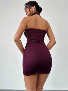 Firerie 女士优雅、精致、浪漫、端庄、简约通勤及日常穿着短裙，情人节约会之选 - 中紫紅色 - 查看 2