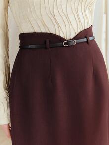 Anewsta Women's Elegant High Waist Bodycon Skirt, Minimalist Chic Office Wear - Coffee Brown - View 2