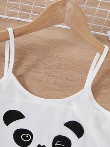 Girls Panda Print Shorts & Camisole 2pcs Set, Casual Loungewear - White - View 6