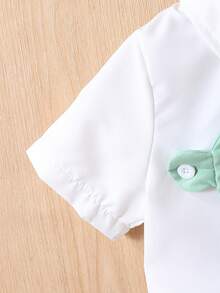 SHEIN 2pcs/Set Summer Casual Cute 3d Bear Printed Shirt And Shorts Outfits For Baby Boys - Green - View 4