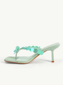 CUCCOO CHICEST Women's Sequin Design Fashion Daily Wear Slip-On High Heel Sandals - Green - View 5