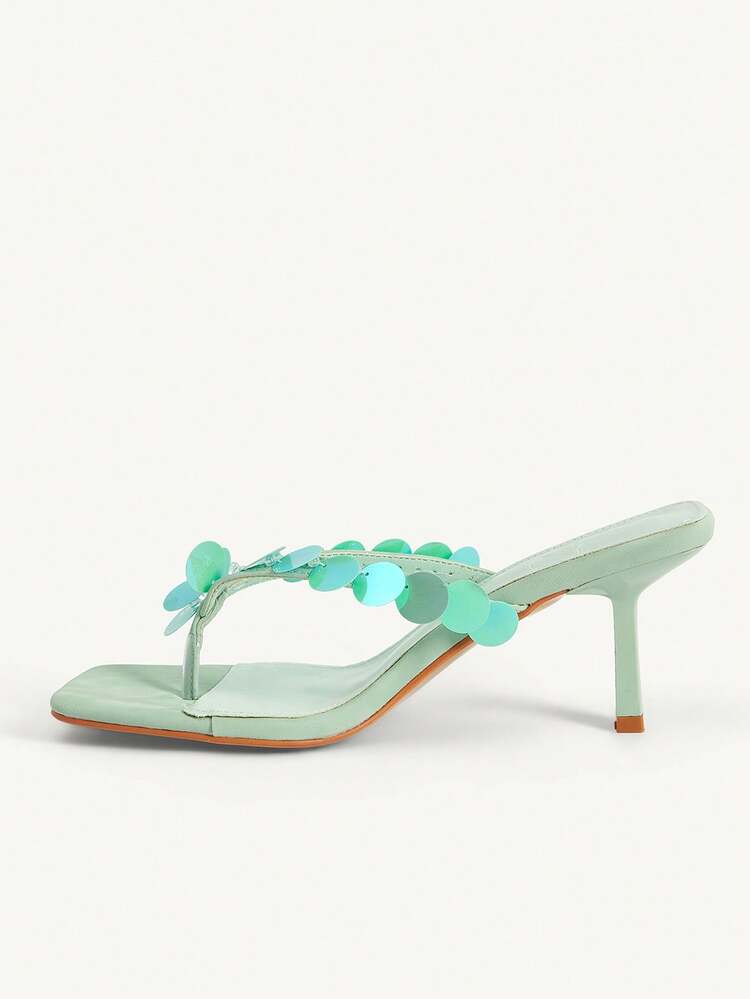 CUCCOO CHICEST Sandalias de tacón alto con diseño de lentejuelas para uso diario de moda para mujer