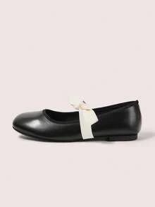 CUCCOO DOLLMOD Black Low Vamp Round Toe Mary Jane Shoes Women's Retro Word With Bow Dating Commuter Ballet Shoes Flat Bottom Women's Fashion Versatile - Black - View 2