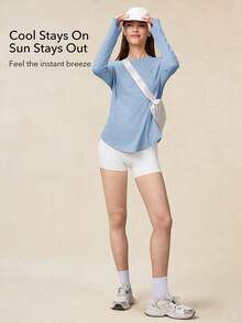 OutZeal Women Outdoor Blue Tee Solid Color Hiking Gym Workout UV Protection Cool Touch With Pocket Long Sleeve T-Shirt Summer Spring - Blue - View 2