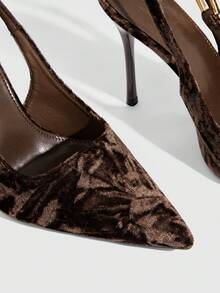 CUCCOO SZL Giày cao gót mũi nhọn thanh lịch dành cho nữ, thích hợp làm quà Giáng sinh. - Nâu nhung - Xem 5