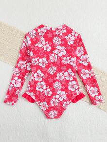 Girls' Long Sleeve Ruffled Rashguard Swimsuit - Multicolor - View 4