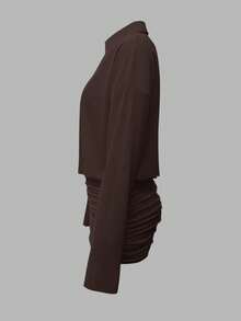 Cévolie Vestido mini con botones delanteros de unicolor de moda para mujer 2025 - Café integral - Ver 4