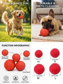 PETSIN Đồ dùng cho thú cưng - Bóng đàn hồi TPR đặc - Đồ chơi cho chó - Đồ chơi chống cắn và giảm đau khi mọc răng - Bóng đồ chơi cho chó cưng - Đồ chơi giải trí cho chó - Bóng huấn luyện - Đỏ - Xem 5