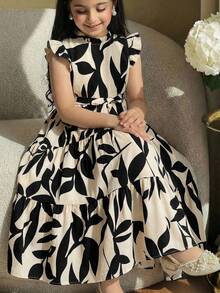 SHEIN 时尚优雅撞色蝴蝶结短袖连衣裙，适合少女穿着。 - 彩色 - 查看 8