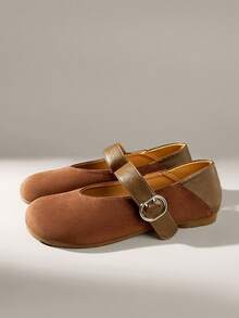 Solecia 女士搭扣设计休闲百搭平底鞋 - 棕色 - 查看 2