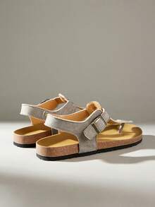 Solecia Sandalias casuales de mujer para primavera y verano, sandalias planas de tira entre los dedos de unicolor para vacaciones de primavera y Pascua - Gris terciopelo - Ver 4