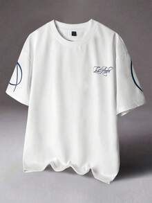 STYNVO Áo thun nam màu trắng dáng rộng, vai rớt, in chữ, phong cách thường ngày, thích hợp cho kỳ nghỉ và đi làm, mùa hè. - trắng - Xem 2