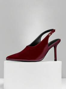 SHUZIA Eleganta pumps i läder med spetsigt tå och bakre rem för kvinnor - Bourgogne - Visa 6