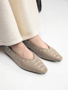 Mnmlis Women's Front Lace-Up Flat Casual Shoes - Khaki - View 10