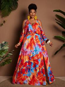 Maweii Vestido de mujer talla grande con estampado floral sin mangas y sin estiramiento, mono casual sexy con cintura ceñida para vacaciones - Multicolor - Ver 4