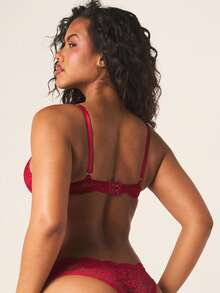 MISSGUIDED Women's Sexy Red Lace Underwire Bra And Matching Panty Lingerie Set With Hook And Eye Closure For Intimate Occasions - Burgundy - View 2