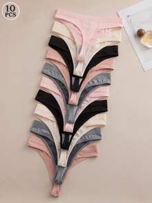 10pcs/Set Comfortable Seamless Thong Panties For Daily Wear - Multicolor - View 2