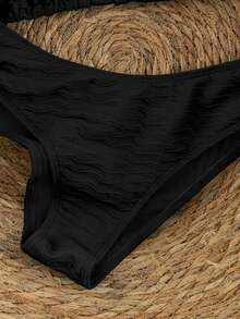 Vaytide Bộ bikini 2 mảnh dành cho nữ, màu đen, họa tiết chấm bi trắng ngẫu nhiên, kiểu dáng ngọt ngào, dễ thương, cổ yếm, cạp cao, thích hợp cho mùa Xuân/Hè 2026. - màu đen - Xem 5