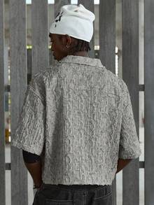 NEON BLANC 男士字母印花前开襟休闲宽松衬衫 - 淺灰色 - 查看 4