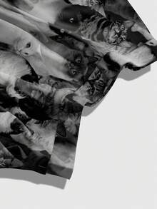 ROMWE Grunge Punk Chân váy mùa hè dành cho nữ in hình mèo con 3D dễ thương, gợi cảm, phong cách anime. - màu đen - Xem 3