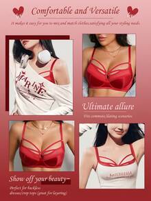 DesireSculpt 1件装女士红色钢圈加厚聚拢文胸 - 紅色 - 查看 6