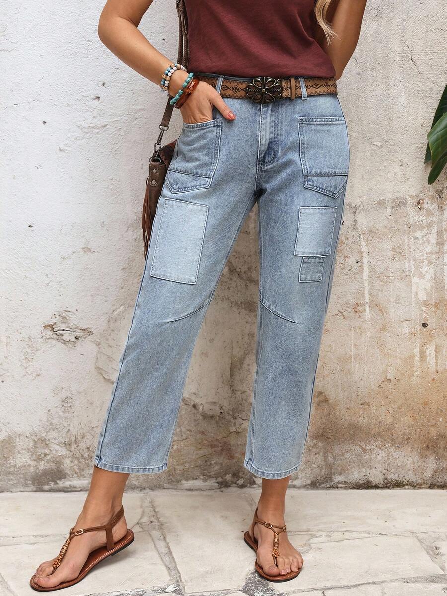 EMERY ROSE 女士直筒休闲百搭通勤牛仔裤 - 中等水洗藍 - 查看 1