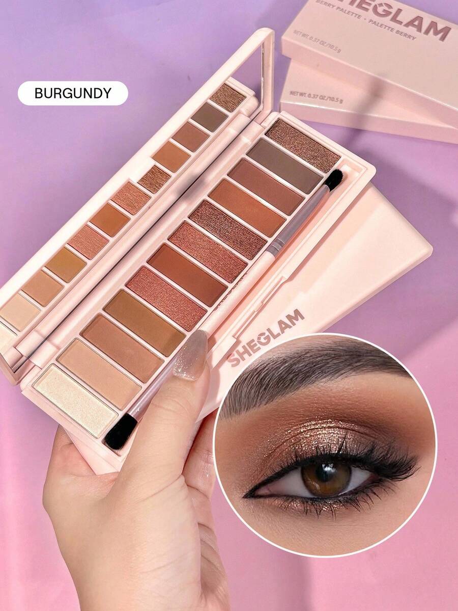 SHEGLAM Burgundy Palette 12-Color Matte Eyeshadow Palette Satin Metallic Pearlescent Soft Smooth High Pigment Eyeshadow Eye Makeup Cosmetics Brand Beauty Makeup Face Paint Cosmetic For Women Girls Perfect For Winter Spring Ideal For Y2K Fancy Fashion Suitable For Birthday Valentine'S Day Gift Rave Party Ready Best Color - Burgundy - View 1