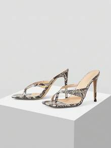 Mnmlis Women's Toe Post Fashion Daily Wear Cow Leather High Heel Sandals - apricot snake pattern - View 1