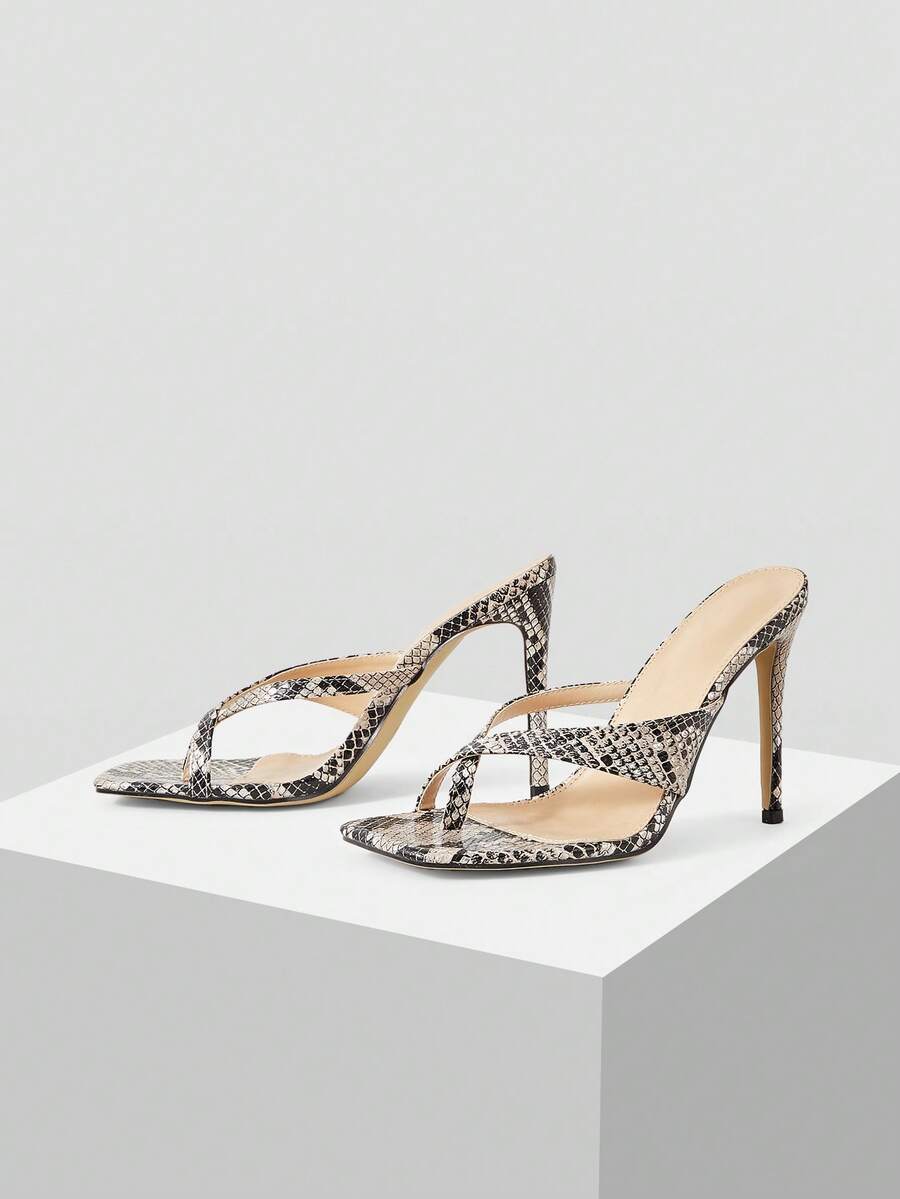 Mnmlis Women's Toe Post Fashion Daily Wear Cow Leather High Heel Sandals - apricot snake pattern - View 1